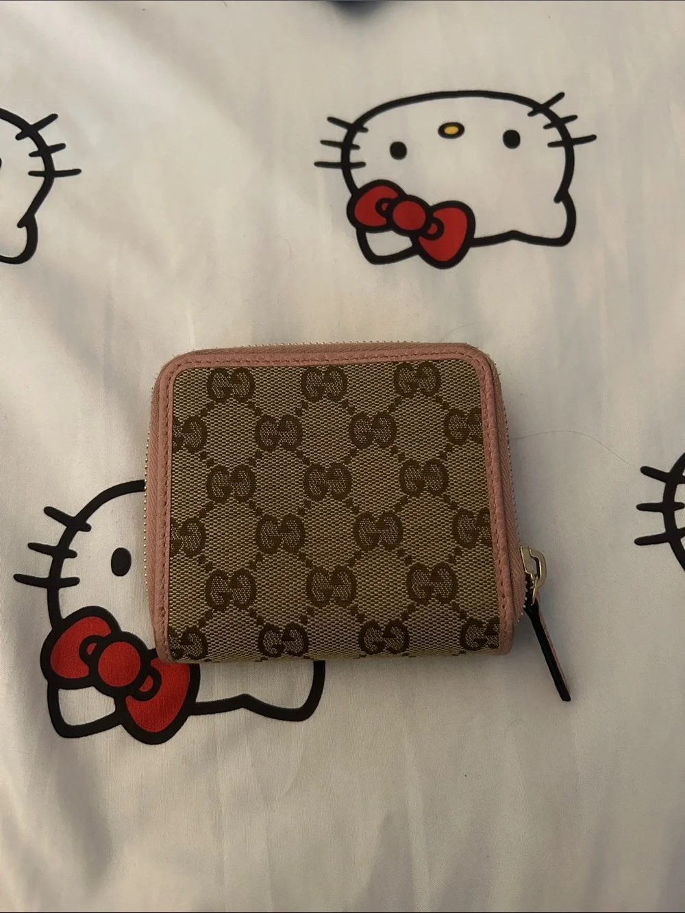 GG Monogram Compact Wallet with Pink Trim